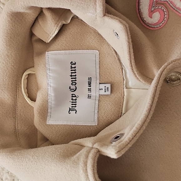 Juicy Couture Beige and Cream Varsity Jacket with Pink Accents Women's Small - Picture 7 of 8